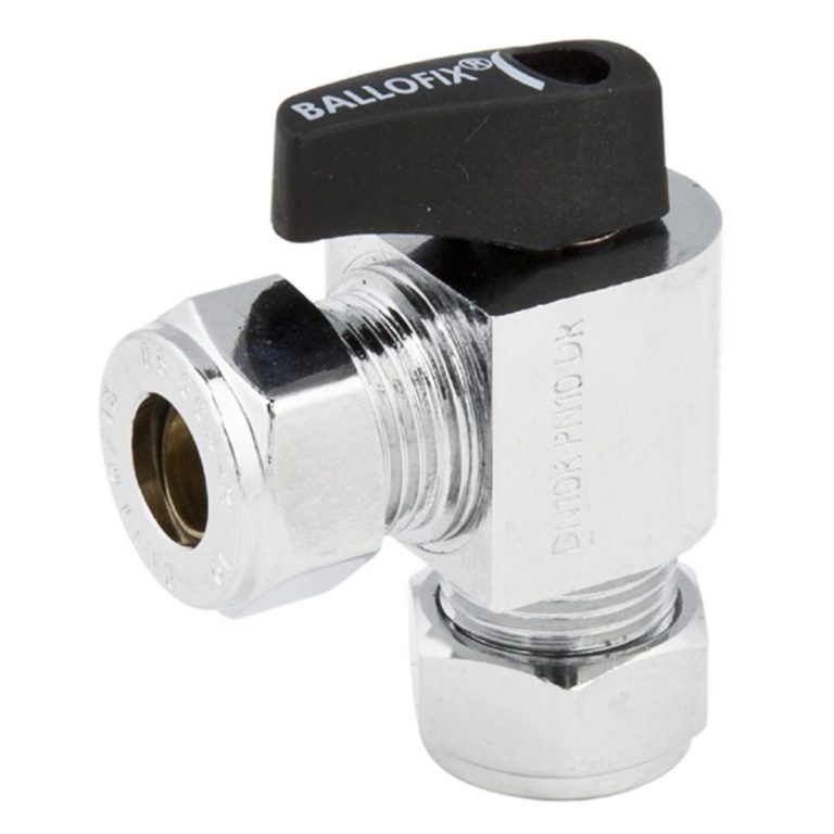 Ballofix kulventil 12×12 mm vinkel med klämring förkromad med vred