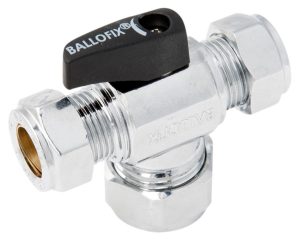 Ballofix kulventil 15×15x15 mm T-koppling med klämring förkromad med vred